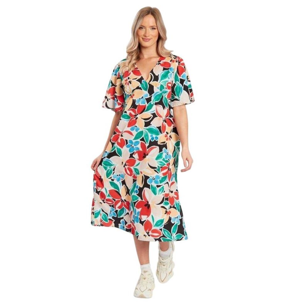 Influence Womens/Ladies Floral A-line Midi Dress / Red/Multicolored